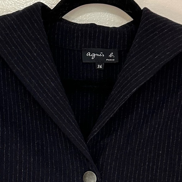 Agnes B Wool Blend Navy Pinstripe Snap Front Sweater, Tie Waist, US Size 4 - Picture 4 of 11